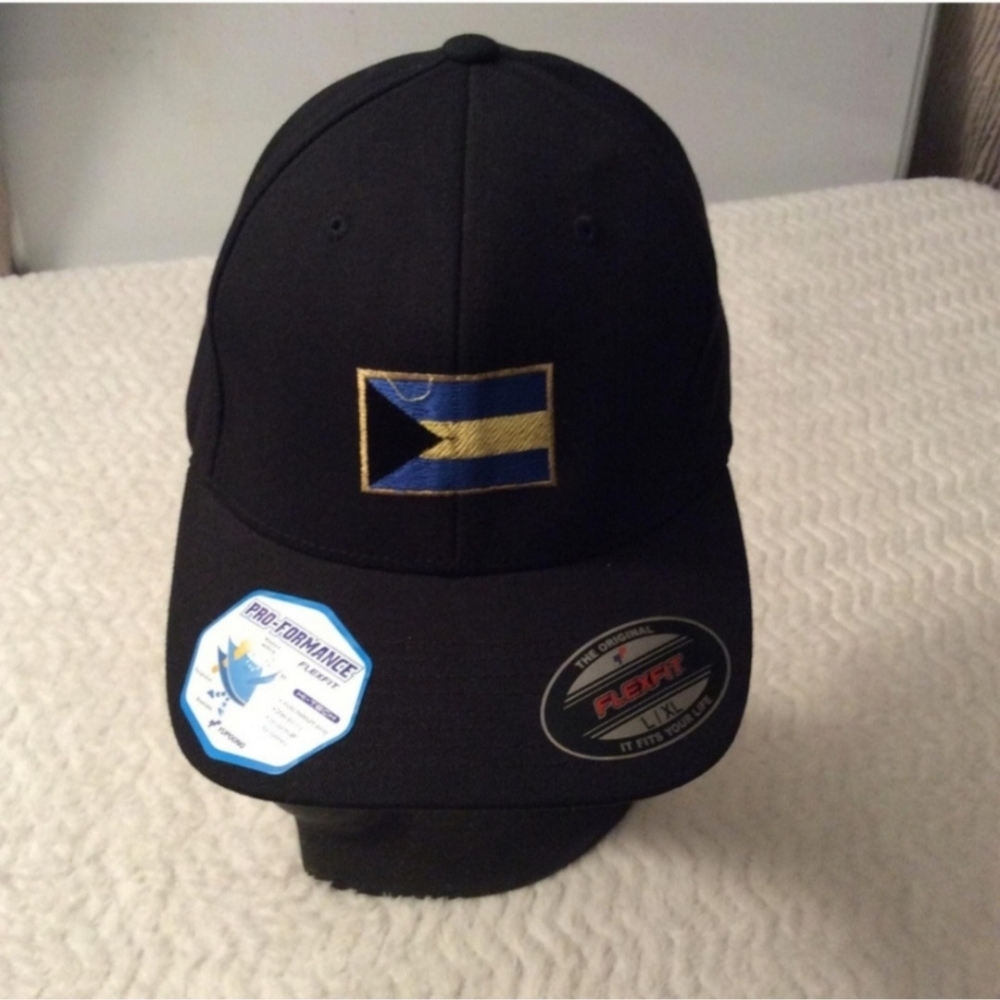 Yupoong Flex Fit Pro-Formance Black Men's Flag Of The Bahamas Baseball Cap L/XL